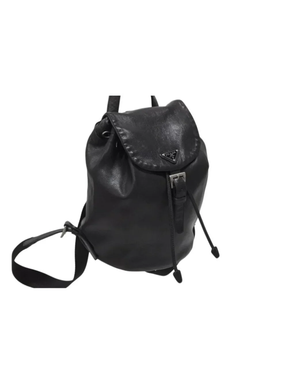 Prada Backpack Triangle Plate Logo Black Silver Leather 4